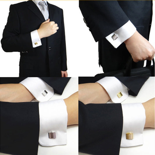 Men's Fashion Silver Square Engraved Tie Clip Cufflinks Set