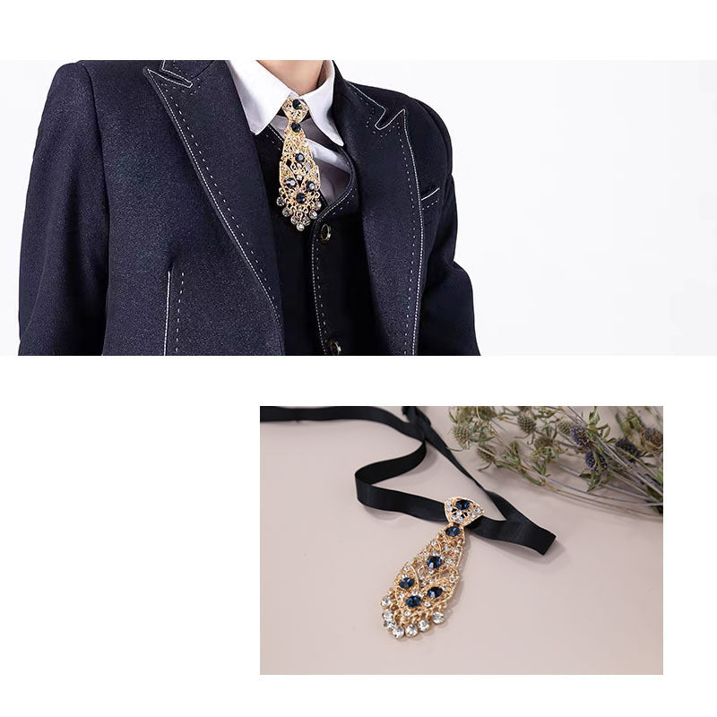 Men's Suit Metal Diamond-encrusted Tie Dress And Bow Tie